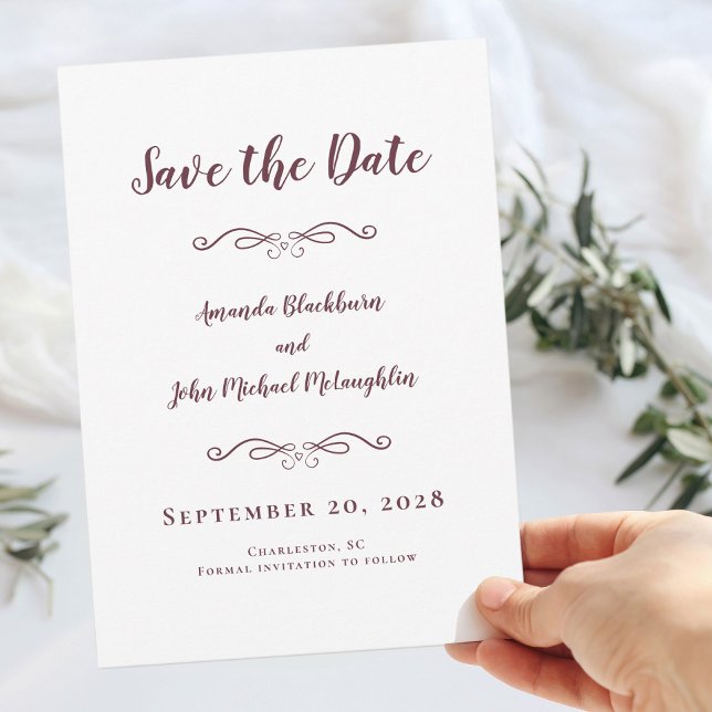 Reserve A Data Delicar Burgundy Script Romântico Caligrafia (Delicate Burgundy Script Romantic Calligraphy Chic Save The Date Wedding Invitation Announcement )