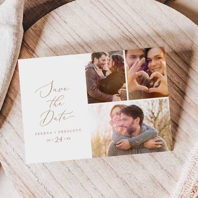 Reserve A Data Delicar Colagem de Fotografias Dourada 3 (Criador carregado)