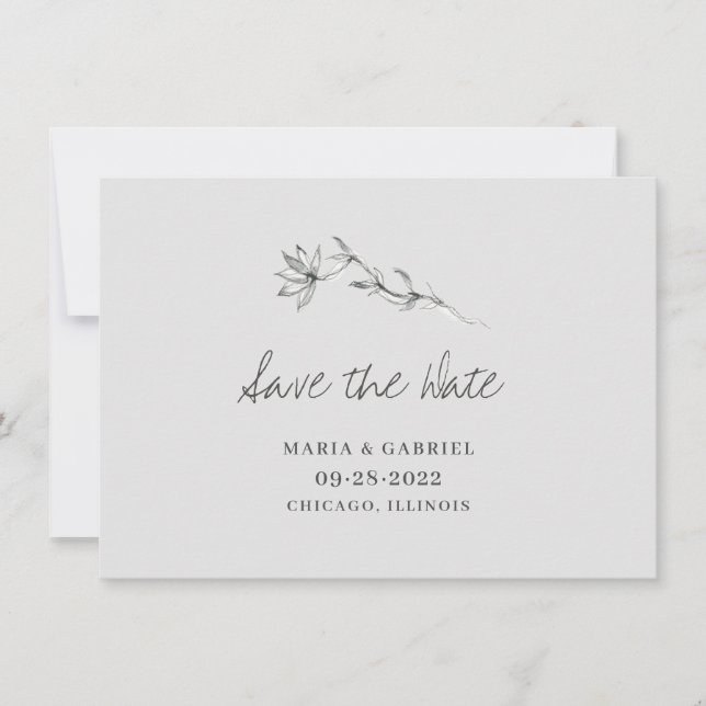 Reserve A Data Delicar Flor romântico. Casamento simples moderno (Frente)