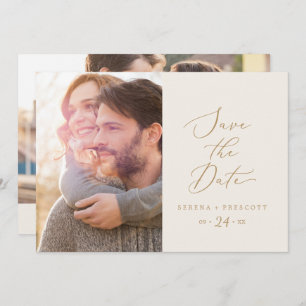 Reserve A Data Delicar Foto Dourada e Creme Salvar a Data