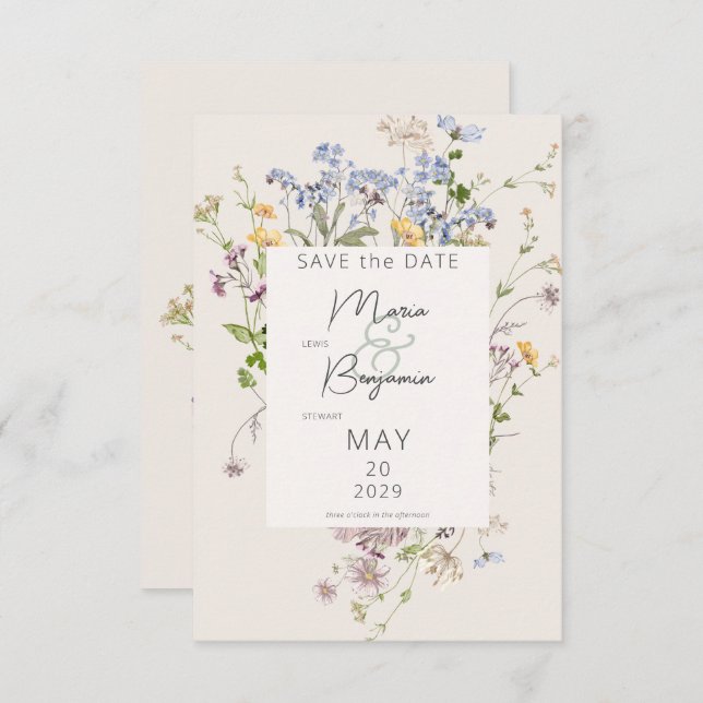 Reserve A Data Delicate Boho Wildflower Cream Wedding (Frente/Verso)