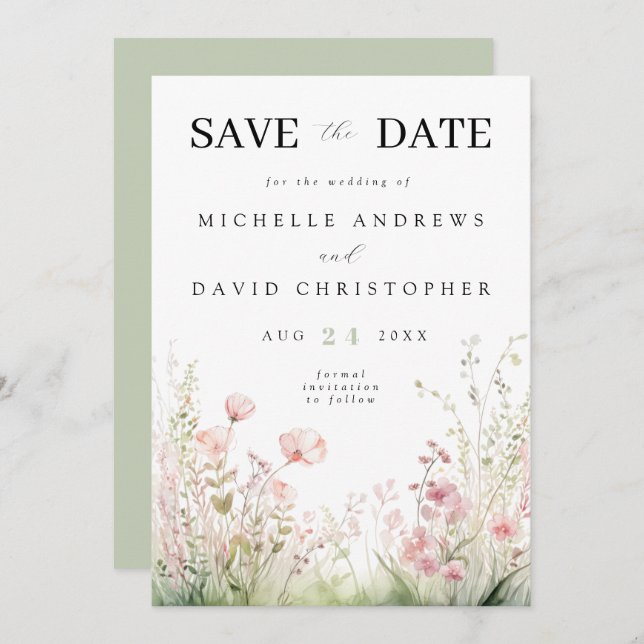 Reserve A Data Delicate Wildflower Wedding (Frente/Verso)