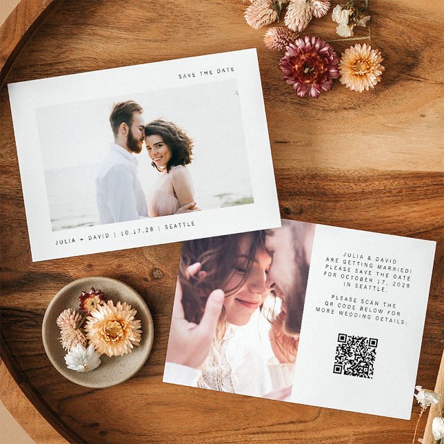 Reserve A Data Desejos Simples | Código QR de Casamento de Foto (Criador carregado)