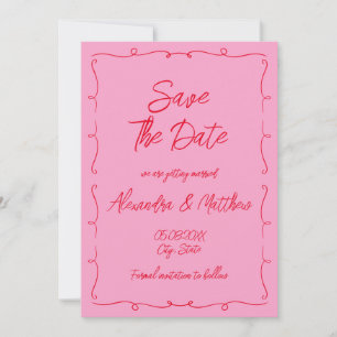 Reserve A Data Desenho à Mão Caprichoso Rabisco Rosa e Vermelho C