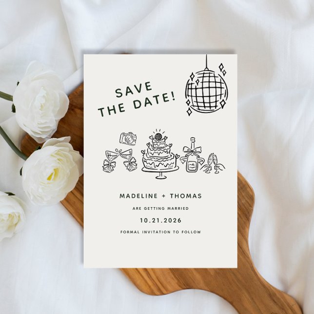 Reserve A Data Desenho à Mão Casamento Disco Save The Date (Criador carregado)