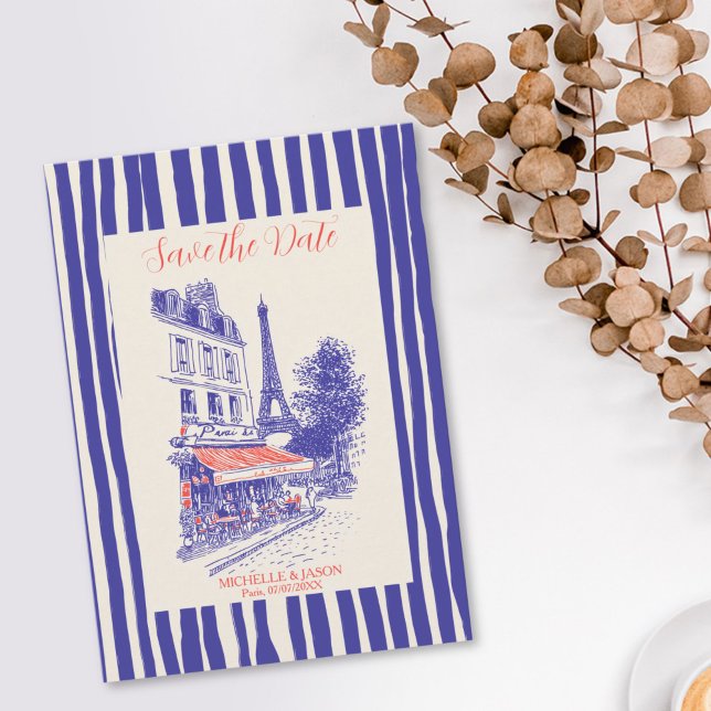 Reserve A Data Desenho Chic de Paris Torre Eiffel Caprichosa (CHIC EIFFEL TOWER PARIS WEDDING WHIMSICAL INVITATION)