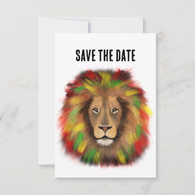 Reserve A Data Desenho da cabeça de leão Rasta vermelho amarelo v (Frente)