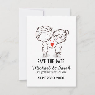 Reserve A Data Desenho de Casal Fofo Salva a Data de Casamento