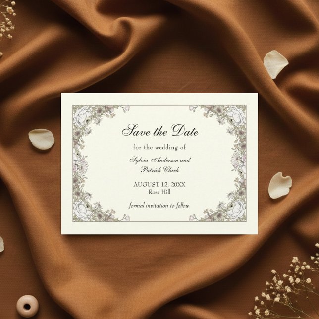 Reserve A Data Desenho de flores marfim casamento romântico (Criador carregado)