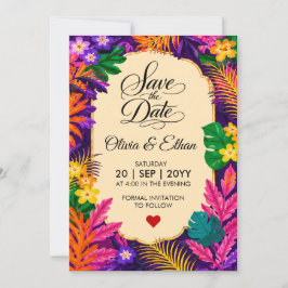 Reserve A Data Desenho Floral de Folhas Tropicais