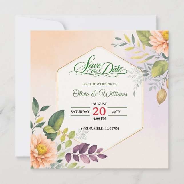 Reserve A Data Desenho Floral Elegante (Frente)