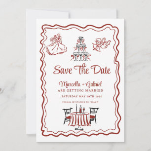 Reserve A Data Desenhos à Mão Italianos Casamento Save The Date