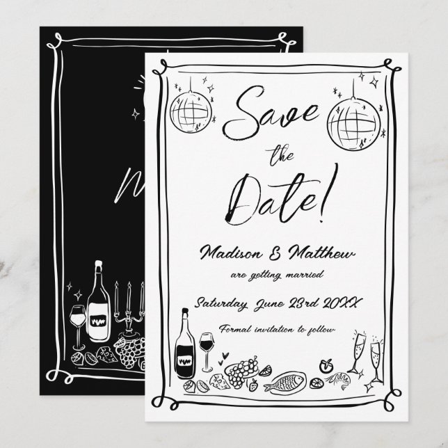 Reserve A Data Desenhos Rabiscados à Mão Casamento Excêntrico (Frente/Verso)