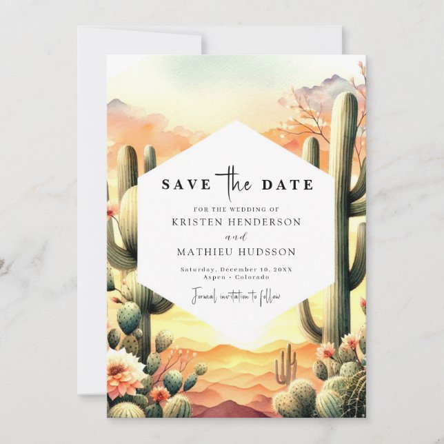 Reserve A Data Desert Watercolor Cactus Wedding (Frente)