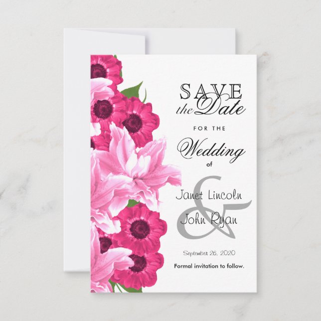 Reserve A Data Design de Casamento com Flor Rosa - Salve A Data (Frente)