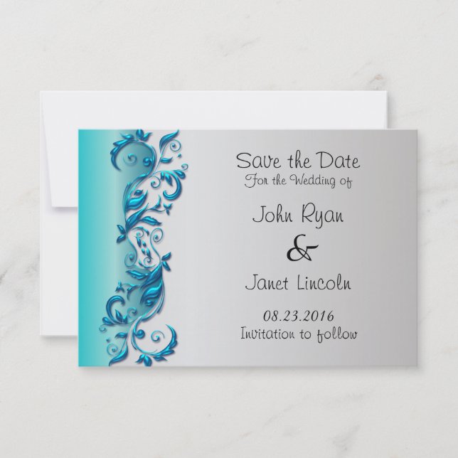 Reserve A Data Design de Casamento de Flores Elegante Turquoise e (Frente)