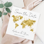 Reserve A Data Destination World Map movable hearts Save The Date<br><div class="desc">Ideal "Save the Date" modern card for your destination wedding. Faux gold foil map of the World. Place the heart wherever you want</div>