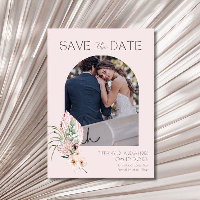 Reserve A Data Destino de Arco de Palmeira Elegante Foto Salvar a (Elegant Palm Arch Destination Photo Save the Date)