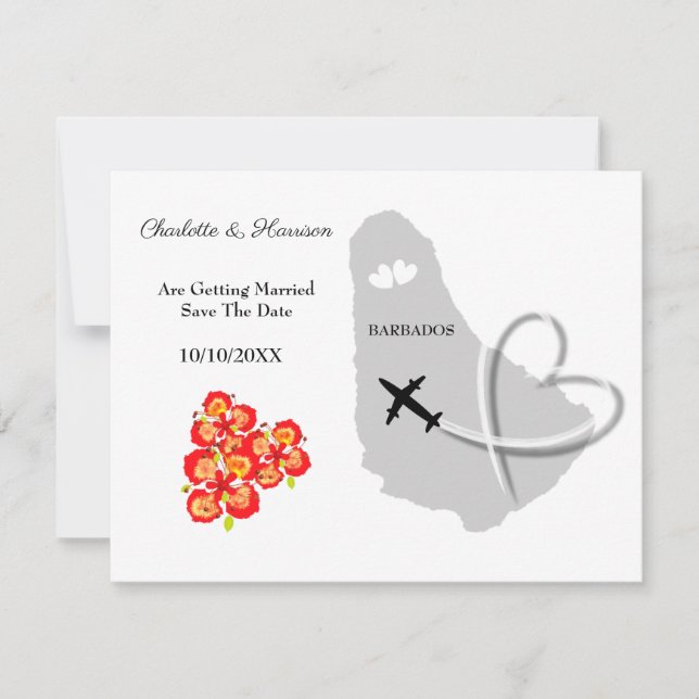 Reserve A Data Destino de Casamento em Barbados Salve a Data (Frente)