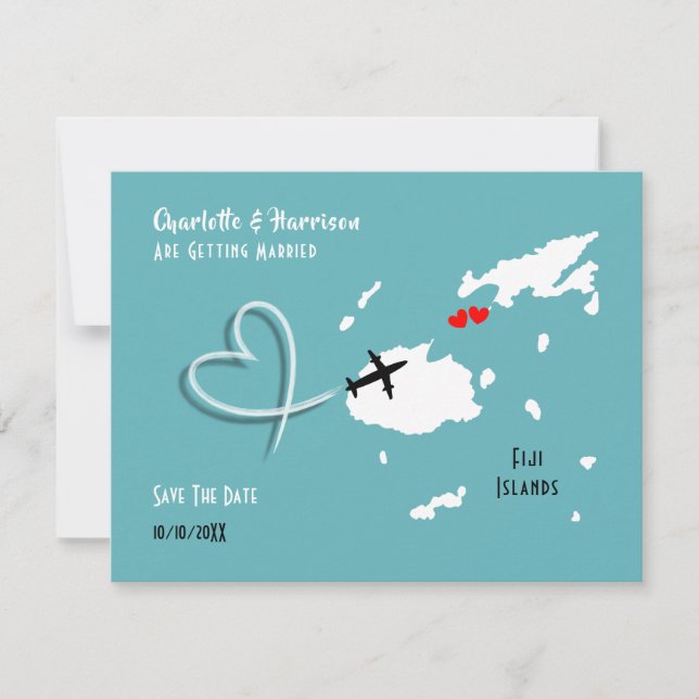 Reserve A Data Destino de Casamento nas Ilhas Fiji Save The Date (Frente)
