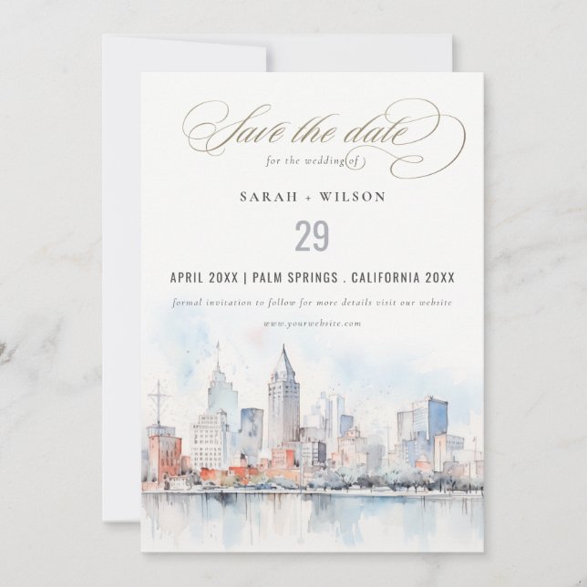 Reserve A Data Detroit Michigan Watercolor Landscape Wedding (Frente)