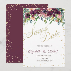 Reserve A Data Diamantes de Ouro Flores Bordeaux Salve a Data
