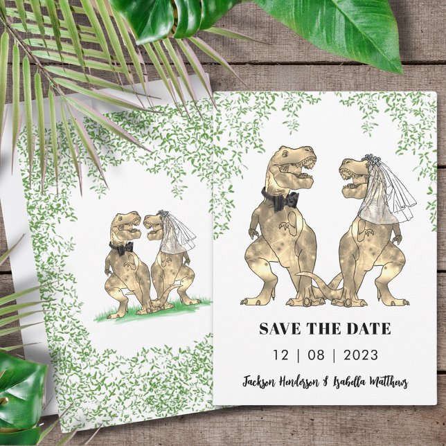 Reserve A Data Dinossaur Wedding (T-Rex bride and groom dinosaur wedding funny save the date invitation)