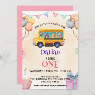 Reserve A Data Dinossauro engraçado de volta ao bolo de ônibus es