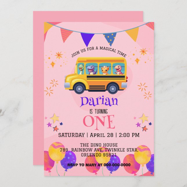 Reserve A Data Dinossauro engraçado de volta às garotas do ônibus (Frente/Verso)