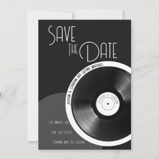 Reserve A Data Disco de Vinil Retro 70 Preto e Branco Minimal