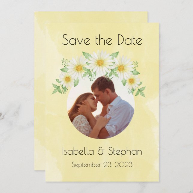Reserve A Data Disies White Yellow Floral Photo Typografia (Frente/Verso)