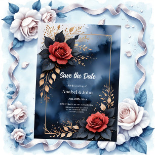Reserve A Data Disposição Elegante de rosa com folhagem de ouro