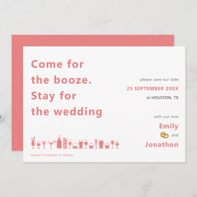Reserve A Data Divertido Venham para Booze Fique para Casamento C (Frente/Verso)