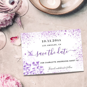Reserve A Data Doce 16 faíscas brancas de roupas violetas