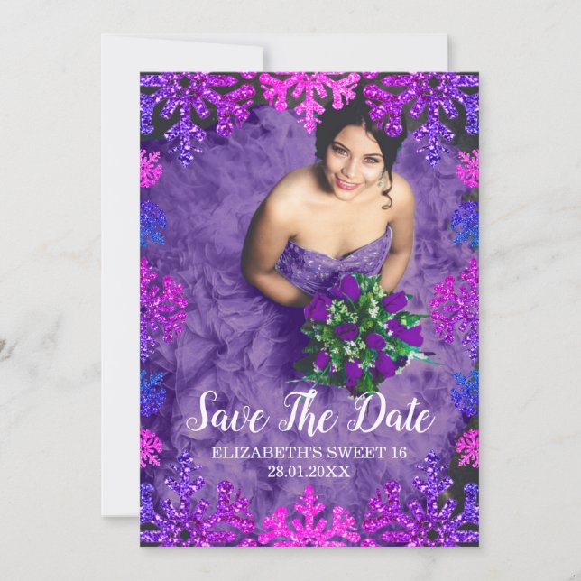 Reserve A Data Doce 16 Floco de Neve de inverno Aniversário (Frente)