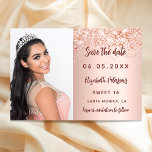 Reserve A Data Doce 16 rosa dourado foto confetti<br><div class="desc">Adicionar uma foto de tamanho vertical. Um elegante rosa dourado,  cor de fundo de gradiente de esmagamento,  decorado com confete,  faíscas. Personalize e adicione um nome e os detalhes.</div>