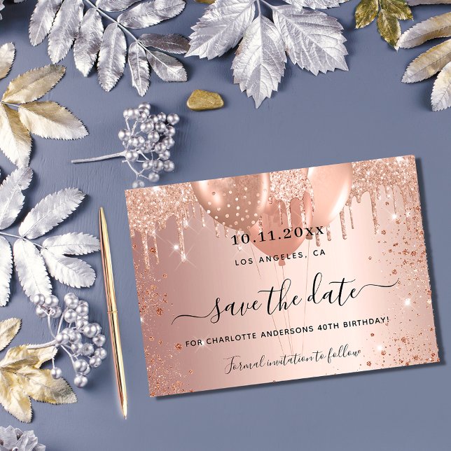 Reserve A Data Doce 16 rosa dourado pingando balões (Criador carregado)