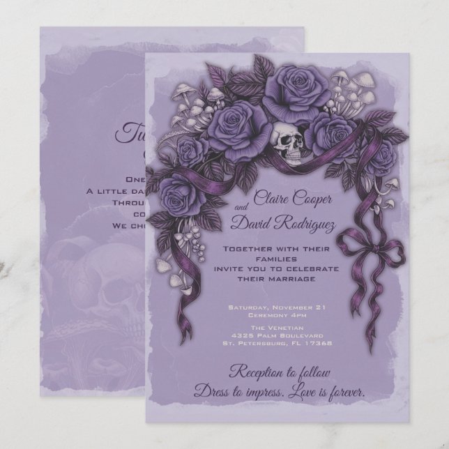 Reserve A Data Dois Corações Um Amor, Casamento Purple Gothic (Frente/Verso)