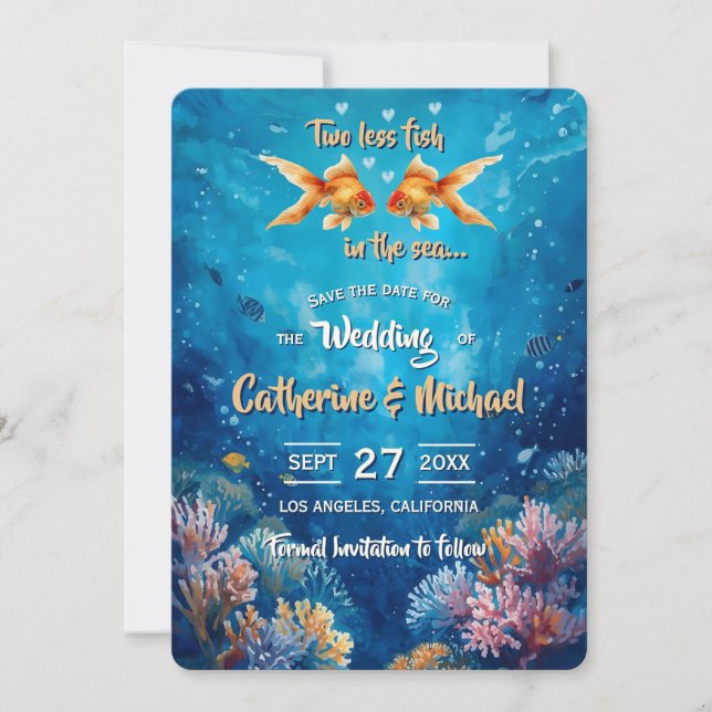 Reserve A Data Dois Menos Peixes No Casamento Subaquático (Frente)