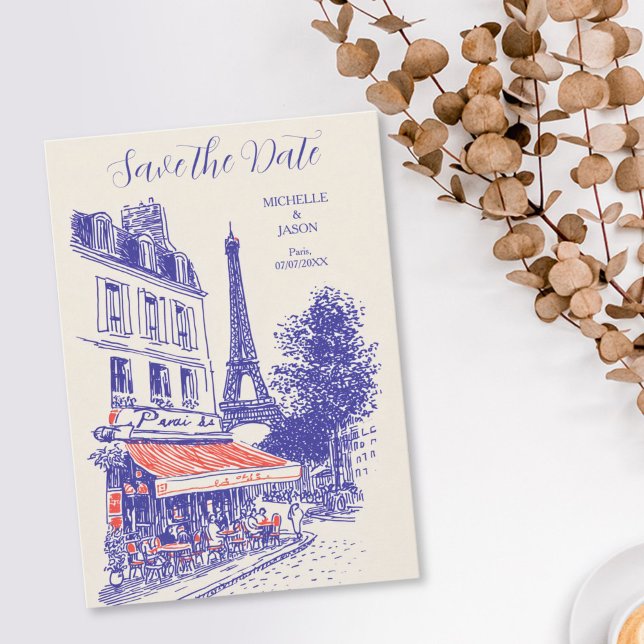 Reserve A Data Doodle Chic de Paris Torre Eiffel Caprichosa (chic paris doodle wedding invitation)