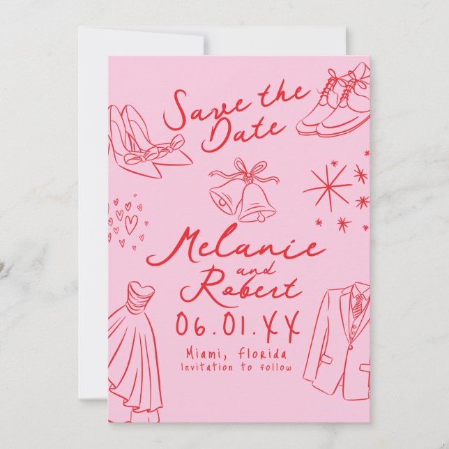 Reserve A Data Doodles Hand Drawn Black White Groom Bride  (Frente)