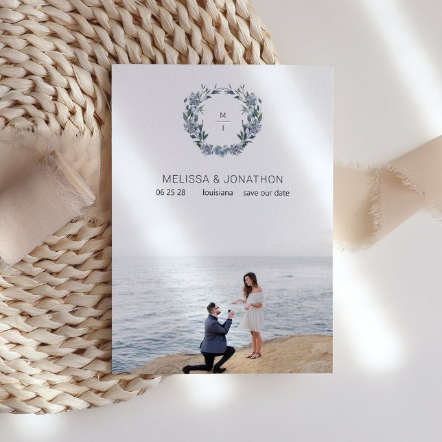 Reserve A Data Dosagem Pastel Azul Flores Noiva Salvar Data (Criador carregado)