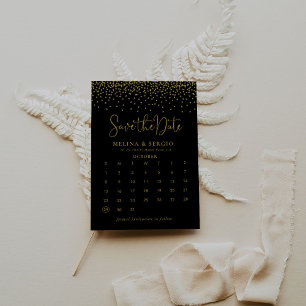 Reserve A Data Dourada Confetti Boho Preto Guardar o Calendário d