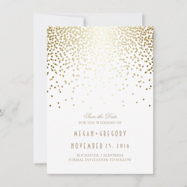 Reserve A Data Dourada Confetti White Elegant Salvar a Data (Frente)