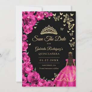 Reserve A Data Dourada Fuchsia Rosas Rosa Borboletas Quinceanera