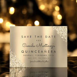Reserve A Data Dourada Glitter Quinceanera Salve a Data