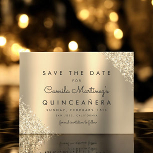 Reserve A Data Dourada Glitter Quinceanera Salve a Data