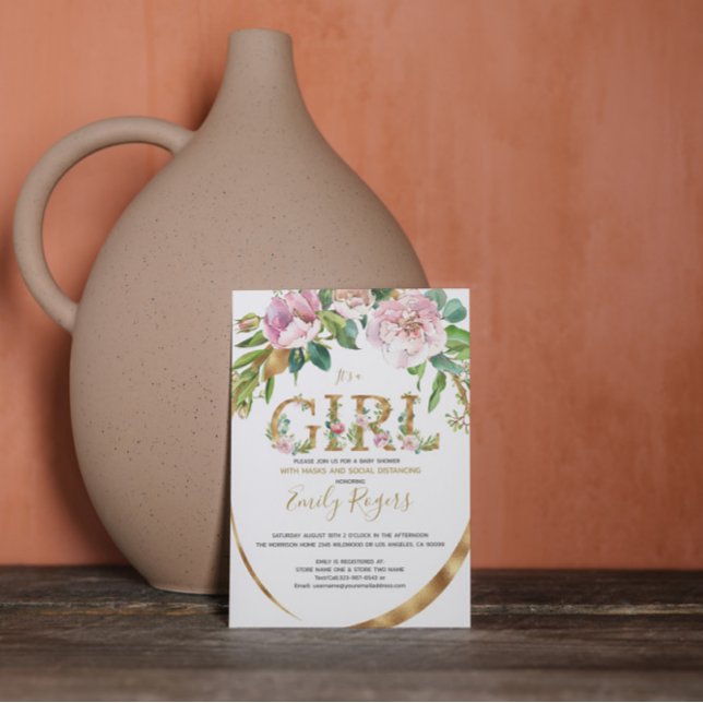 Reserve A Data Dourada inscrição floral chá de fraldas (Criador carregado)