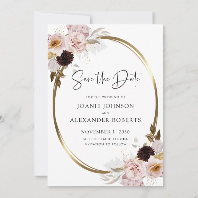 Reserve A Data Dourada Metálica Cor-de-Rosa Esbranquiçada Salve a (Frente)