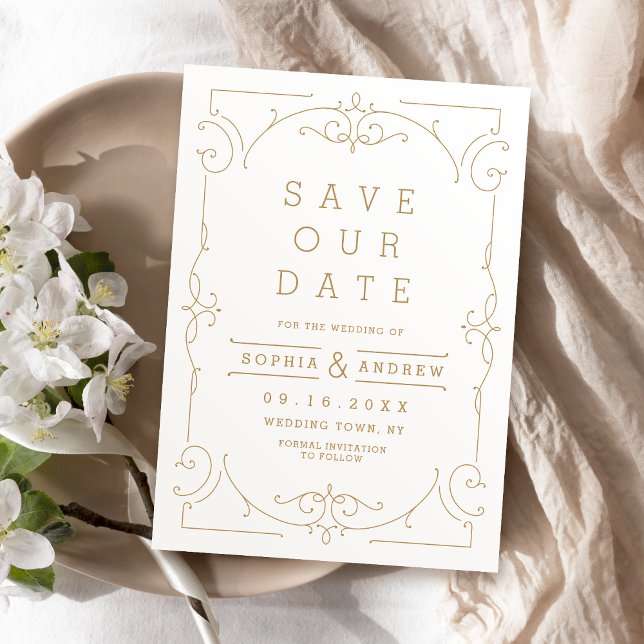 Reserve A Data Dourado casamento clássico Elegante salvar a data (Gold Elegant modern classic wedding save the date)